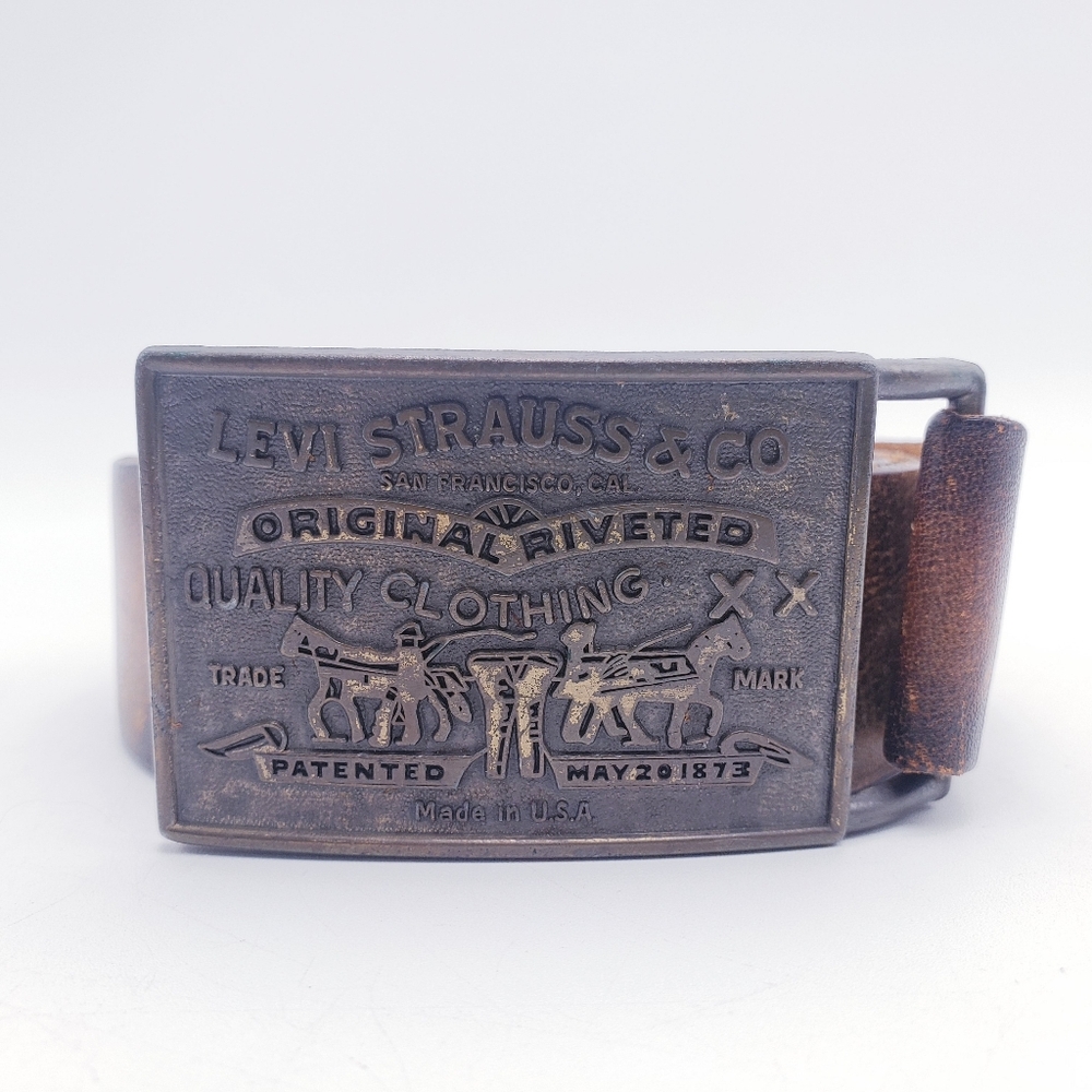 Levis‎ Brown Leather Belt with Large Brass Belt Buckle Men's Size 36